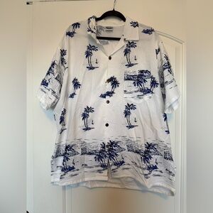 Men's White and Blue Tropical Print Shirt